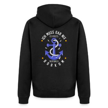 Borkum - Unisex Premium Bio Zip Hoodie - Schwarz - Hinten - Nico (187cm)
