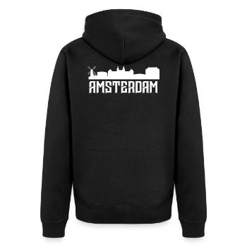 Amsterdam - Unisex Premium Bio Zip Hoodie - Schwarz - Hinten - Nico (187cm)