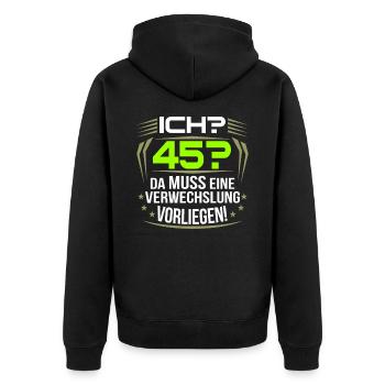 45. Geburtstag - Unisex Premium Bio Zip Hoodie - Schwarz - Hinten - Nico (187cm)