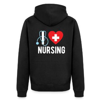 Krankenschwester/ Krankenpfleger Nurse Geschenk - Unisex Premium Bio Zip Hoodie - Schwarz - Hinten - Nico (187cm)