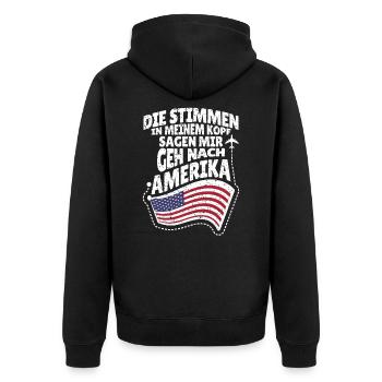 USA Amerika Amerikaner Geschenk Geschenkidee - Unisex Premium Bio Zip Hoodie - Schwarz - Hinten - Nico (187cm)