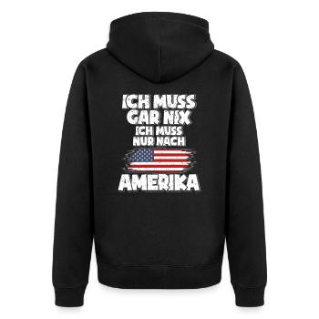 USA Amerika Amerikaner Geschenk Geschenkidee - Unisex Premium Bio Zip Hoodie - Schwarz - Hinten - Nico (187cm)