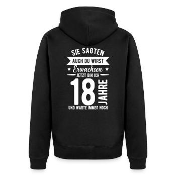 18. Geburtstag - Unisex Premium Bio Zip Hoodie - Schwarz - Hinten - Nico (187cm)
