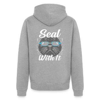 Robben Robbe Wasser Meer Süß Geschenk - Unisex Premium Bio Zip Hoodie - Grau meliert - Hinten - Nico (187cm)
