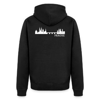 Prag Tschechien - Unisex Premium Bio Zip Hoodie - Schwarz - Hinten - Nico (187cm)