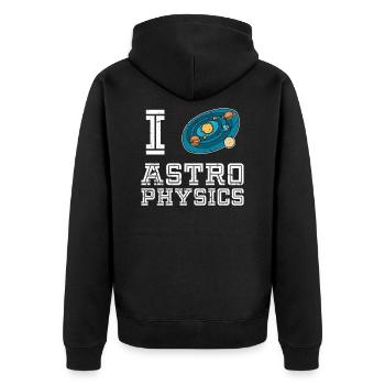 Physik Astrophysik - Unisex Premium Bio Zip Hoodie - Schwarz - Hinten - Nico (187cm)