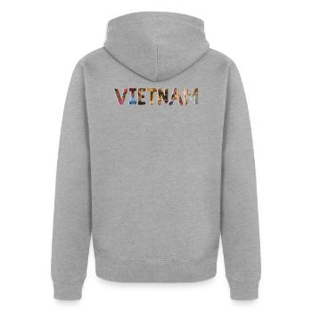 Vietnam - Unisex Premium Bio Zip Hoodie - Grau meliert - Hinten - Nico (187cm)