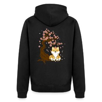 Shiba Inu under cherry blossom tree Kawaii Chibi - Unisex Premium Organic Zip Hoodie - black - Back - Nico (187cm)