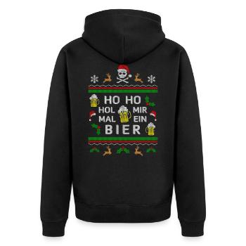 Weihnachten Ho Ho Hol mir ein Bier Ugly Christmas - Unisex Premium Bio Zip Hoodie - Schwarz - Hinten - Nico (187cm)