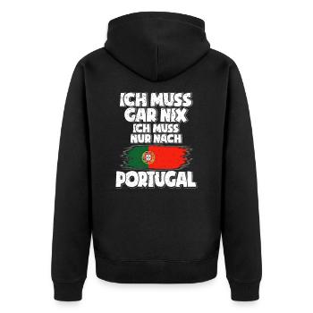Portugal - Unisex Premium Bio Zip Hoodie - Schwarz - Hinten - Nico (187cm)