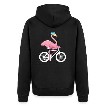 Bicycle wheel driving flamingo - Unisex Premium Organic Zip Hoodie - black - Back - Nico (187cm)