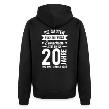 20. Geburtstag - Unisex Premium Bio Zip Hoodie - Schwarz - Hinten - Nico (187cm)