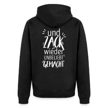 lustiger spruch - Unisex Premium Bio Zip Hoodie - Schwarz - Hinten - Nico (187cm)