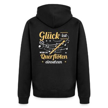 Querflöte - Unisex Premium Bio Zip Hoodie - Schwarz - Hinten - Nico (187cm)