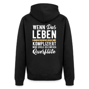 Querflöte - Unisex Premium Bio Zip Hoodie - Schwarz - Hinten - Nico (187cm)