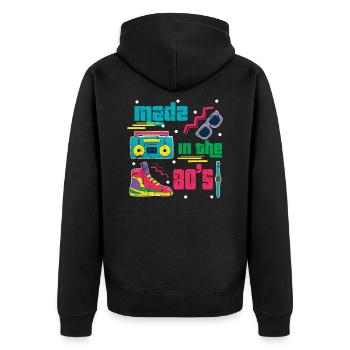 80er Jahrgang - Unisex Premium Bio Zip Hoodie - Schwarz - Hinten - Nico (187cm)