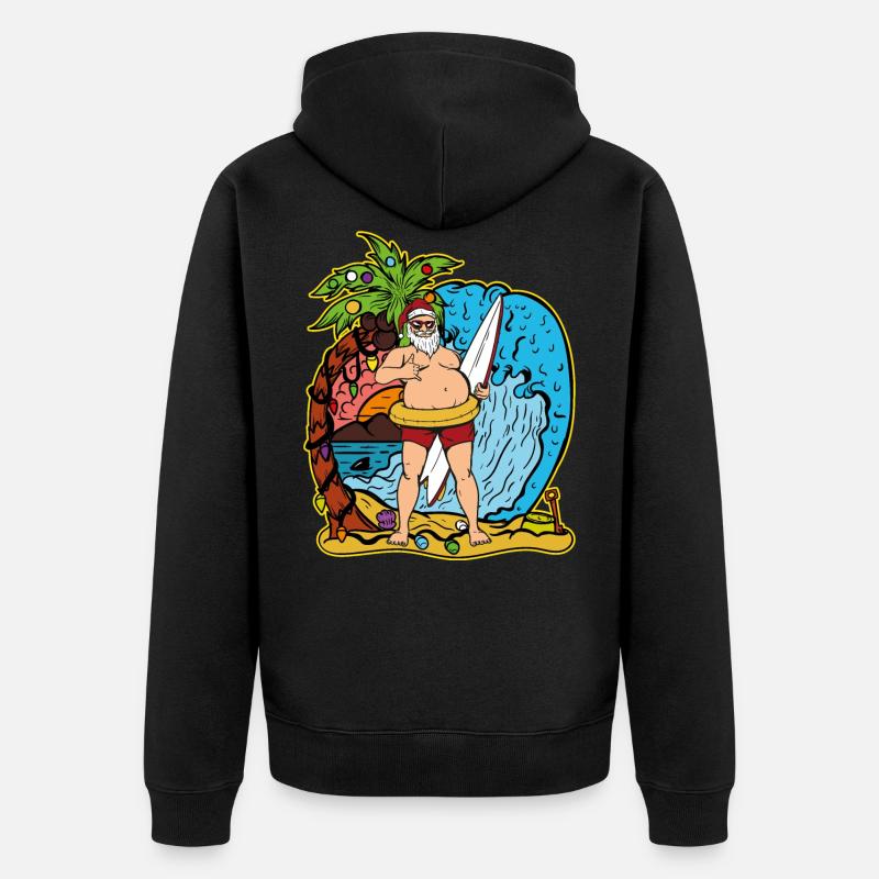 Surfeur Père Noël Cadeau vacances - Veste à capuche bio Premium Unisexe - noir