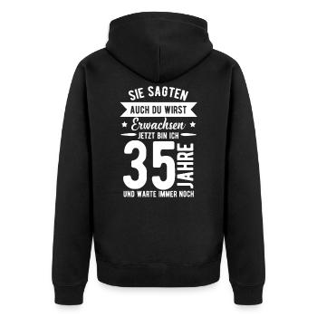 35. Geburtstag - Unisex Premium Bio Zip Hoodie - Schwarz - Hinten - Nico (187cm)