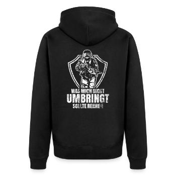 Soldat - Unisex Premium Bio Zip Hoodie - Schwarz - Hinten - Nico (187cm)