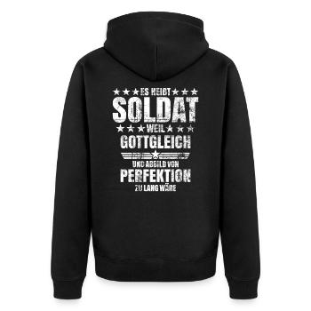 Soldat Militär Bund Geschenk - Unisex Premium Bio Zip Hoodie - Schwarz - Hinten - Nico (187cm)