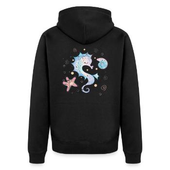 Seepferdchen - Unisex Premium Bio Zip Hoodie - Schwarz - Hinten - Nico (187cm)