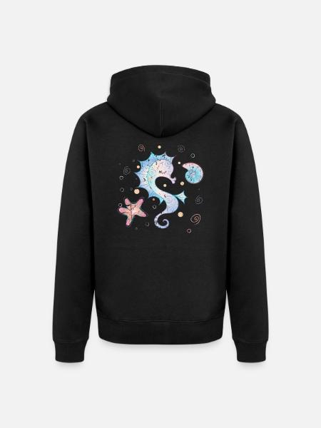 sea horse - Unisex Premium Organic Zip Hoodie - black