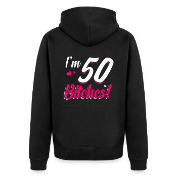 50ème anniversaire - Veste à capuche bio Premium Unisexe - noir - Dos - Nico (187cm)