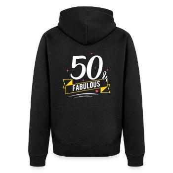 50ème anniversaire - Veste à capuche bio Premium Unisexe - noir - Dos - Nico (187cm)