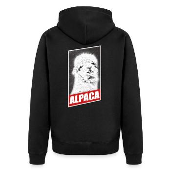 Alpaka Lama Geschenk - Unisex Premium Bio Zip Hoodie - Schwarz - Hinten - Nico (187cm)
