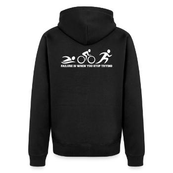 Triathlon - Unisex Premium Bio Zip Hoodie - Schwarz - Hinten - Nico (187cm)