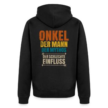 Onkel - Unisex Premium Bio Zip Hoodie - Schwarz - Hinten - Nico (187cm)