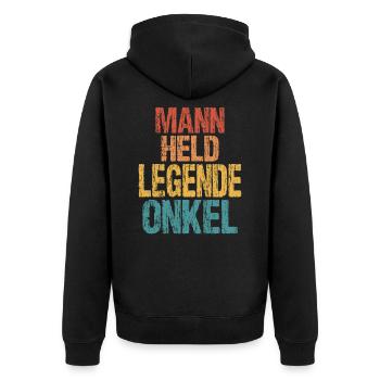Onkel - Unisex Premium Bio Zip Hoodie - Schwarz - Hinten - Nico (187cm)