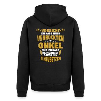 Onkel - Unisex Premium Bio Zip Hoodie - Schwarz - Hinten - Nico (187cm)