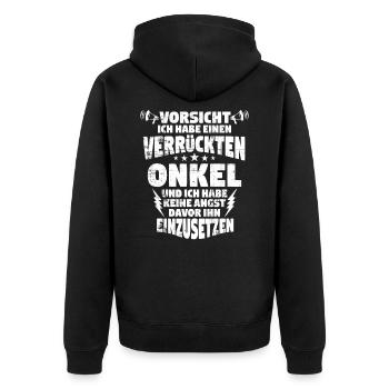 Onkel - Unisex Premium Bio Zip Hoodie - Schwarz - Hinten - Nico (187cm)