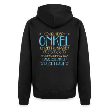 Onkel - Unisex Premium Bio Zip Hoodie - Schwarz - Hinten - Nico (187cm)