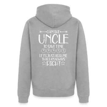 uncle - Unisex Premium Organic Zip Hoodie - heather grey - Back - Nico (187cm)
