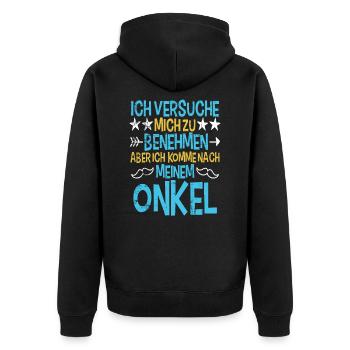 Onkel - Unisex Premium Bio Zip Hoodie - Schwarz - Hinten - Nico (187cm)