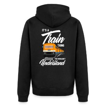 Zug Züge Modeleisenbahn Eisenbahn Geschenk - Unisex Premium Bio Zip Hoodie - Schwarz - Hinten - Nico (187cm)