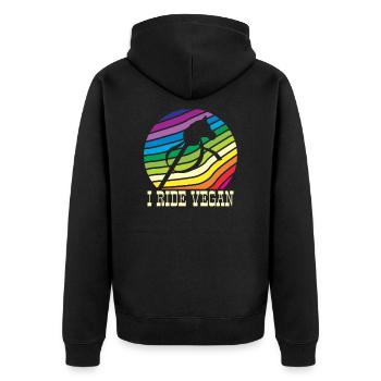 I Ride Vegan hobbyhorse horseman riding horse - Unisex Premium Organic Zip Hoodie - black - Back - Nico (187cm)