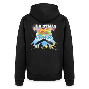 Weihnachten Christmas Begins with Christ Engel - Unisex Premium Bio Zip Hoodie - Schwarz - Hinten - Nico (187cm)