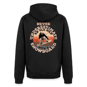never underestimate an old man with a Snowboard - Unisex Premium Bio Zip Hoodie - Schwarz - Hinten - Nico (187cm)