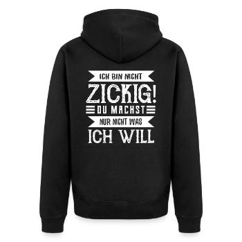 lustiger Spruch - Unisex Premium Bio Zip Hoodie - Schwarz - Hinten - Nico (187cm)