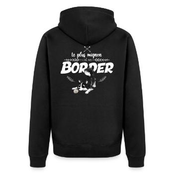Ce modèle existe aussi avec texte blanc ou noir. - Veste à capuche bio Premium Unisexe - noir - Dos - Nico (187cm)