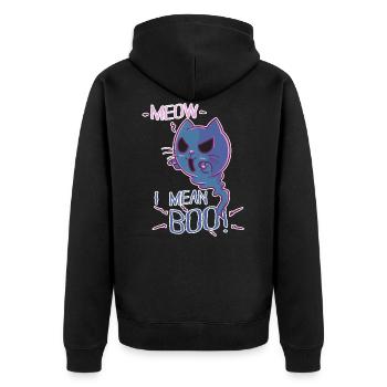 Meow I Mean Boo Katze Kostüm Halloween Fasching - Unisex Premium Bio Zip Hoodie - Schwarz - Hinten - Nico (187cm)