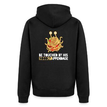 Touched By His Noodly Appendage Spaghetti Monster - Unisex Premium Bio Zip Hoodie - Schwarz - Hinten - Nico (187cm)