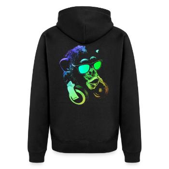 Affe DJ - Unisex Premium Bio Zip Hoodie - Schwarz - Hinten - Nico (187cm)