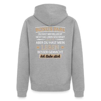 Bonus Papa Ich Liebe Dich Stiefvater Patchwork - Unisex Premium Bio Zip Hoodie - Grau meliert - Hinten - Nico (187cm)