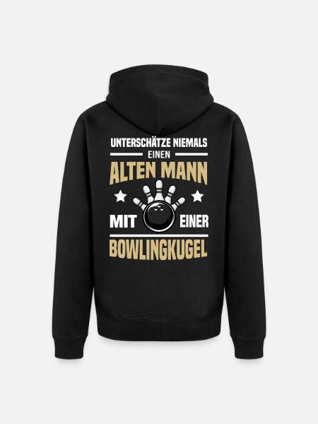 Bowling Alter Mann - Unisex Premium Bio Zip Hoodie - Schwarz