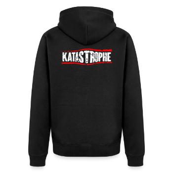 Katastrophe lustiger Spruch T-Shirt - Unisex Premium Bio Zip Hoodie - Schwarz - Hinten - Nico (187cm)