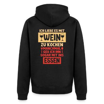 Wein - Unisex Premium Bio Zip Hoodie - Schwarz - Hinten - Nico (187cm)